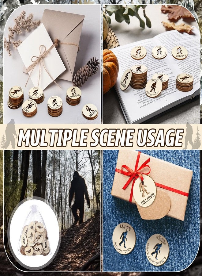Kathfly 120 Pcs Bigfoot Sasquatch Gift for Men Valentine Lucky Bigfoot Wooden Token Bulk with 3 Organza Bag Inspirational Advent Accessory Gift for Birthday Party - Image 5